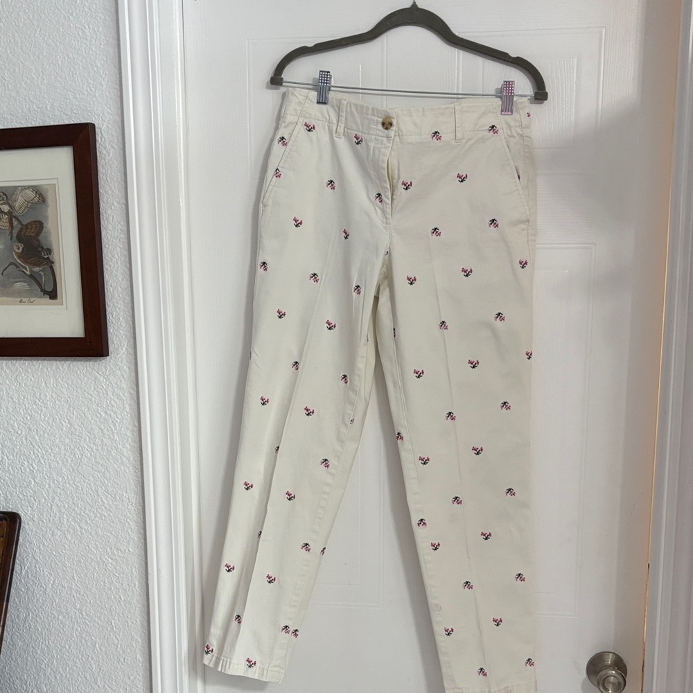 Talbots Cream Straight-Leg Relaxed Chinos with Dark and light Pink Flowers